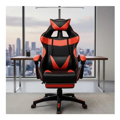 Cadeira Pc Gamer Giratória Ergonômica Couro Com Descanso