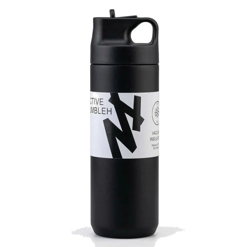 Garrafa Térmica Aço Inox 500ML Fitness Esportes Com Canudo e Parede Dupla (Preta)