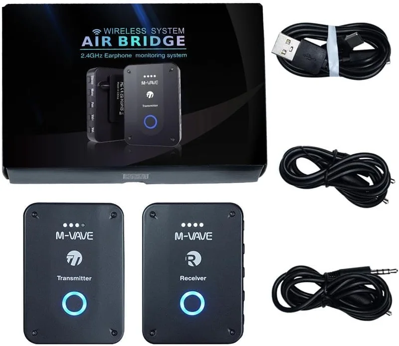 VEDO Sistema Sem Fio 2.4GHz 24bit/48KHz Lossless, Baixa Latência 10.8/4.5ms, Alcance 30m, Monitor IEM para Shows, Tx/Rx com Bateria, Múltiplos Rx, Silêncio e Volume, para Músicos e Professores