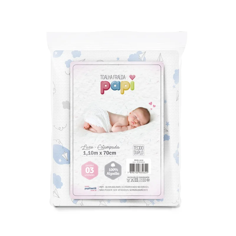 Papi Textil Toalha De Fralda Papi Luxo Estampada 1,10M X 70Cm Contem 03 Un