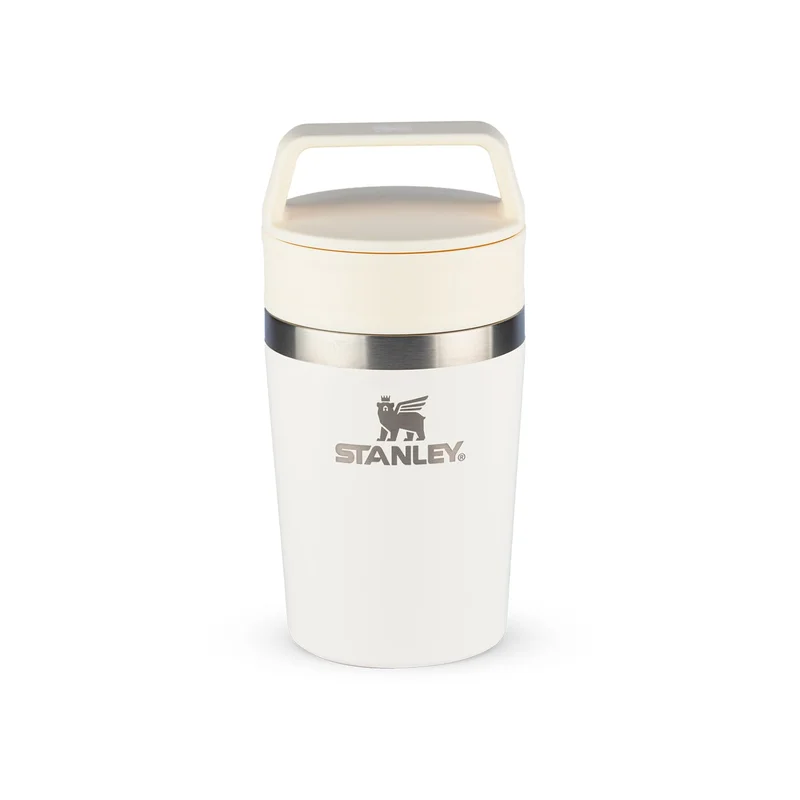 Stanley - Copo de Café Térmico, Caneca de Viagem Café Go com Tampa de Duas Partes Para Beber e Alça de Transporte, Garrafa Térmica de Aço Inoxidável, 236 ml, Cream