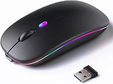 Mouse Sem Fio Recarregável com LED RGB Design Ergonômico Conexão USB Bluetooth Compatível com PC Notebook e Home Office (Preto)