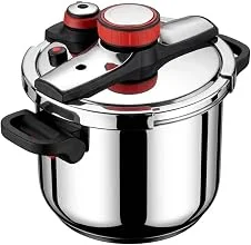 Panela de Pressão Aço Inox 6 Litros Fundo Triplo Indução e Gás - Segurança Tripla e Cozimento Rápido - Modelo Premium Polido