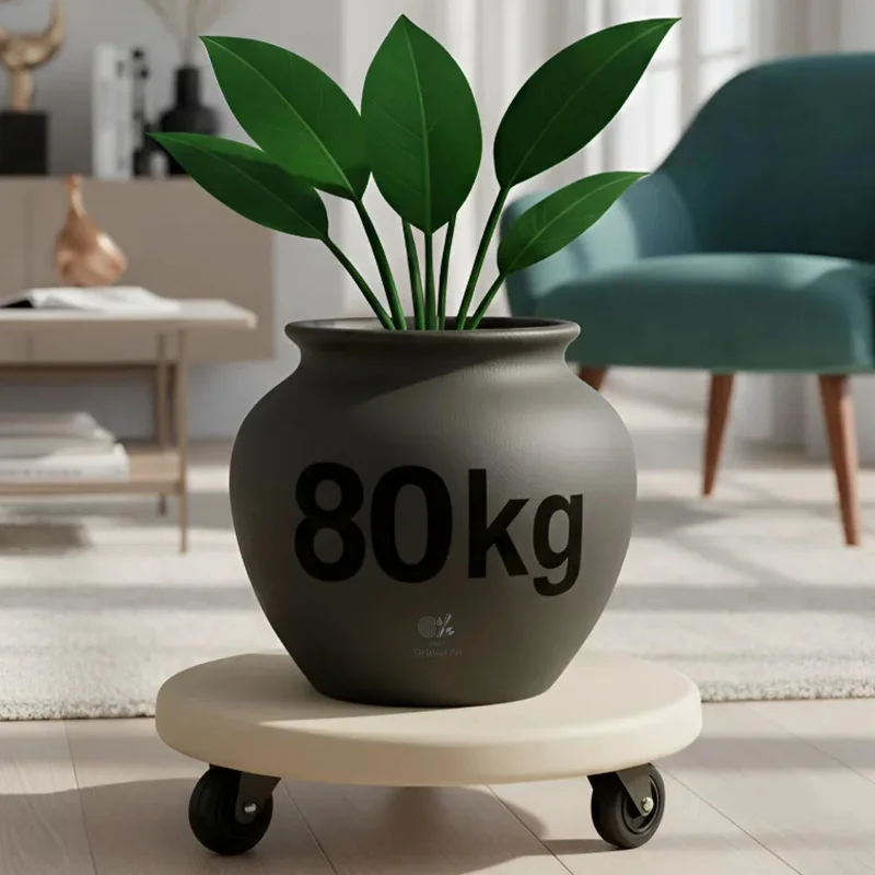 Suporte para Vaso de Planta Premium com Rodinhas | Base Redonda 30cm em Cimento | Rodízios ABS Giratórios 360° | Para Plantas de Chão | Suporta até 80kg | by Ateliê TH Wood Art