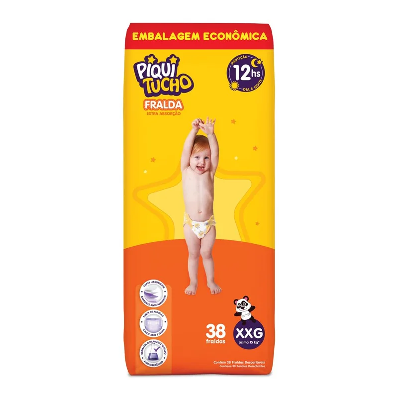 FRALDA DESCARTAVEL INFANTIL PIQUITUCHO HIPER XXG 38 x 2