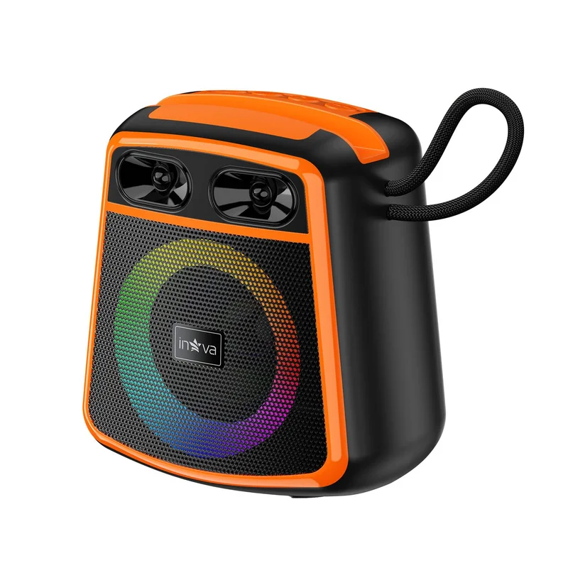 INAVA Caixa de Som Portátil à Prova d'Água IPX6 com Luzes LED, 15h de Bateria, Som Stereo 360°, TWS/FM/USB/TF, Ideal para Praia, Festas e Viagens (Laranja)