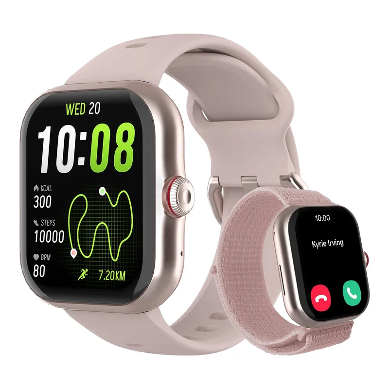 Bettdow SmartWatch GPS, Relogio Smartwatch Feminino e Masculino, 1,85 polegadas HD AMOLED, chamada Bluetooth, Esportivos relógio com voz por IA, Compatível com Android iOS, 2 Pulseiras (Rosa)