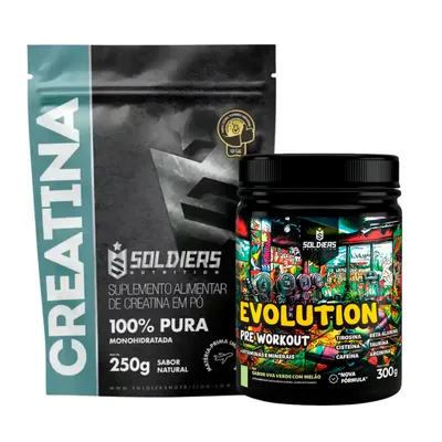 Kit Creatina Monohidratada + Pré Treino Evolution 300g Aminoácidos Essenciais - Soldiers Nutrition
