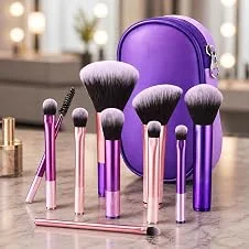 Kit 10 Pincéis de Maquiagem Profissionais com Estojo Portátil