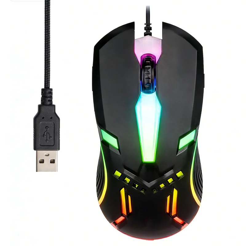 Mouse Gamer RGB com Efeito de Ondas de Cores, 6 Botões Programáveis, Design Ergonômico, Cabo Trançado, Conector Banhado a Ouro e até 8.000 DPI — Preto
