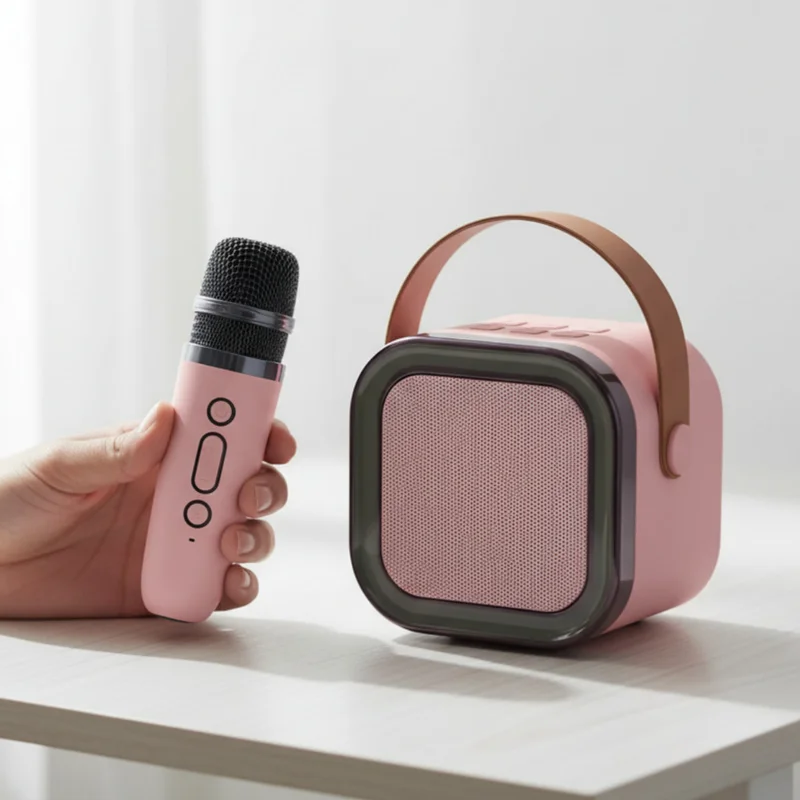Karaokê Bluetooth Portátil Caixa de Som com 2 Microfones Sem Fio LED RGB