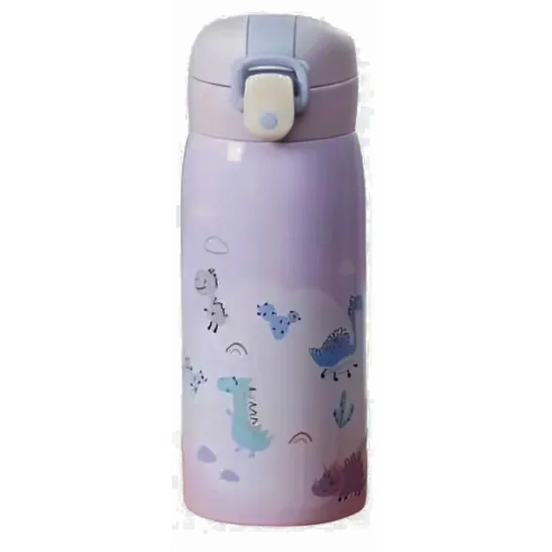 Garrafa Térmica Garrafinha Térmica Infantil Inox Canudo Trava 350 ml - Desenho dinossauro Coelho Carneiro Panda - TYDA (DINO LILAS)