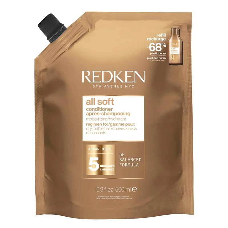 Redken Condicionador All Soft, Promove hidratação profunda e 15x mais maciez, Maciez intensa, Fórmula com óleo de argan, Para cabelos secos e opacos, 500ml