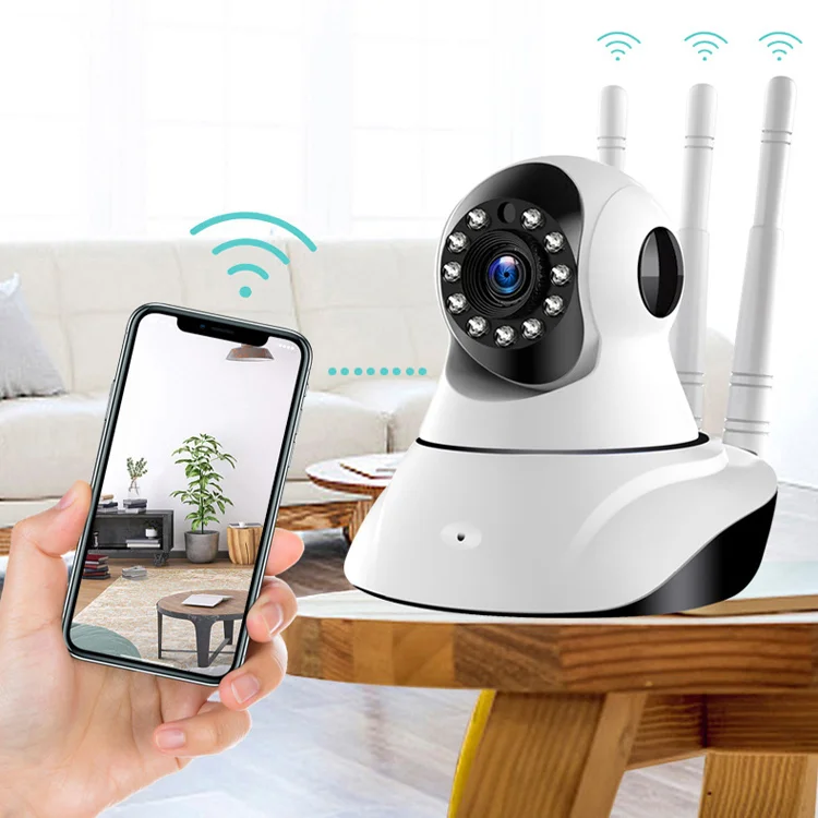 câmera iP robô 3 antenas wifi visão noturna full HD 360º microfone áudio babá eletrônica robozinho sem fio