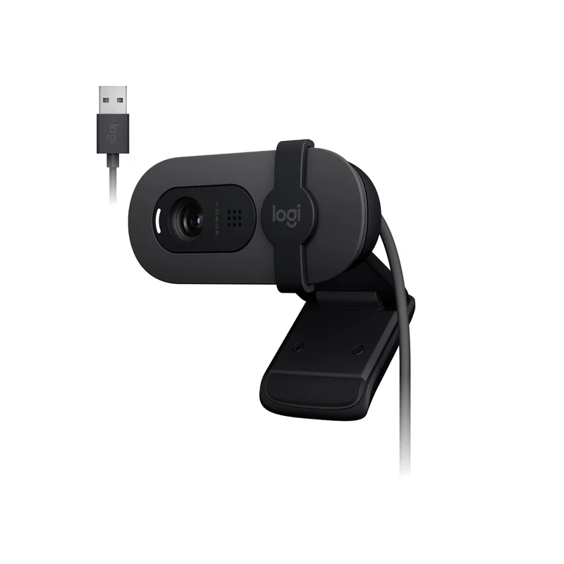 Webcam Full HD Logitech Brio 100 com Microfone Integrado, Proteção de Privacidade, Correção Automática de Luz,Câmera Web para Monitor - Grafite