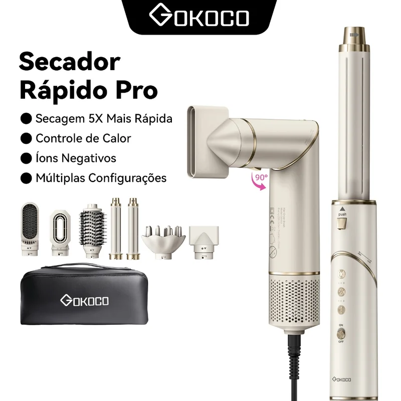 GOKOCO Escova Secadora 7 Em 1 GD032 Conjunto De Secador De Cabelo Multifuncional De Alta Velocidade Para Alisar Enrolar