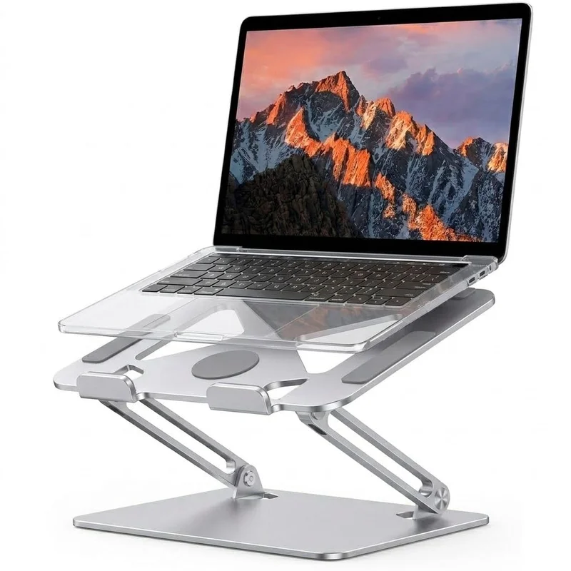 Suporte para Notebook em Aço Carbono - Apoio Ajustável e Ventilado para MacBook e Laptops até 17.3" (10KG) - Apoiador de Notebook Ergonômico, Ideal para Home Office e Estudos (Prata)
