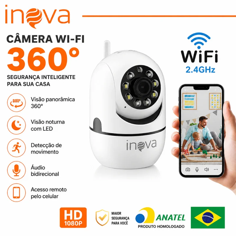 INOVA Wifi Babá Eletrônica Câmera segurança Sem Fio Visão Noturna 1080P 360° com Câmera audio YOOSEE