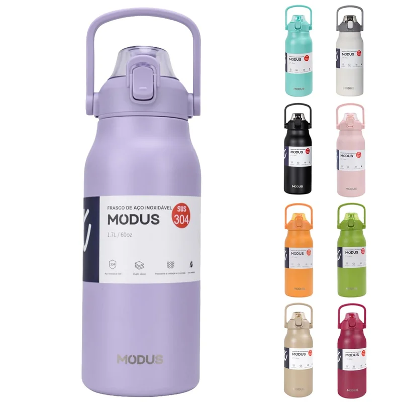 Garrafa Térmica De Viagem Inox 1700ml Água Com Canudo (Roxo)