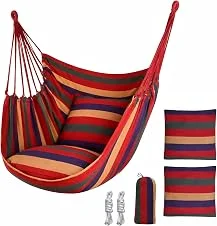 BEMMY Cadeira de Balanço Grande em Algodão com 2 Almofadas, Cadeira de Rede 120x150cm, Balanço de Corda Suspenso para Uso interno e Externo, Quarto, Jardim