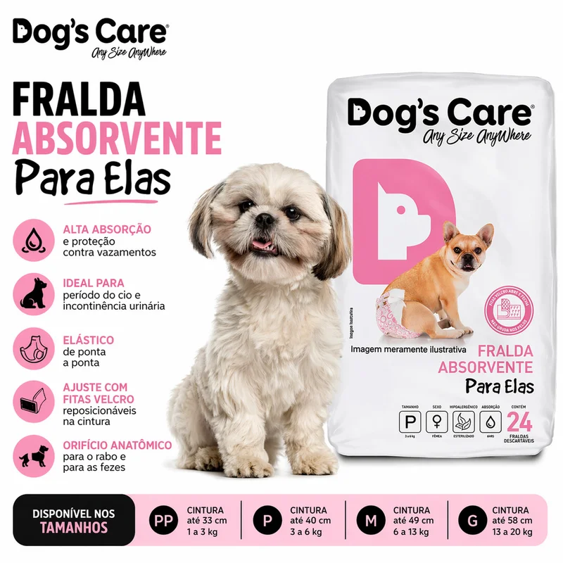 Fralda Higiênica Descartável Pet para Cachorro Fêmea Dog's Care PP P M G - Vários Tamanhos