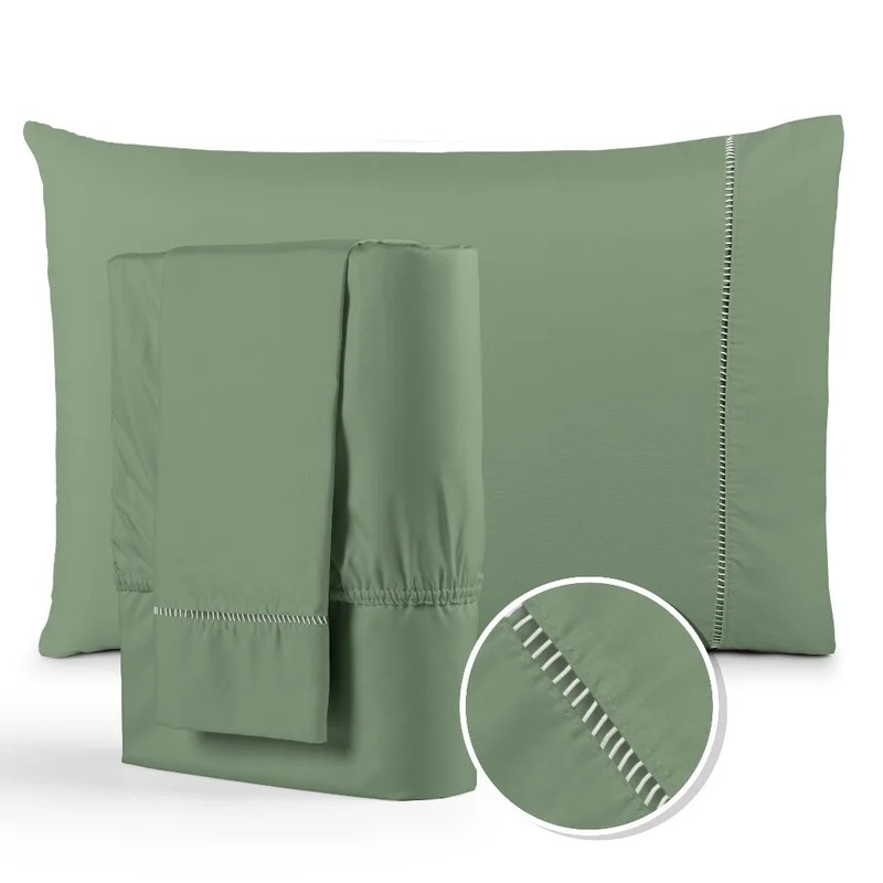 Jogo de Lençol 400 Fios Ponto Palito Tecido Leve Suave Berço Solteiro Casal Queen King 02 e 03 Peças