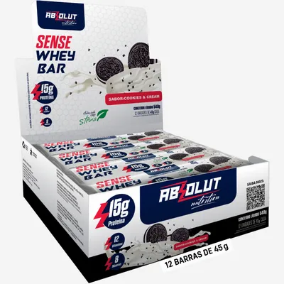 Barra De Proteína Sense Whey Bar Absolut Nutrition 15g Protéina Zero Açúcar Caixa 12 Unidades