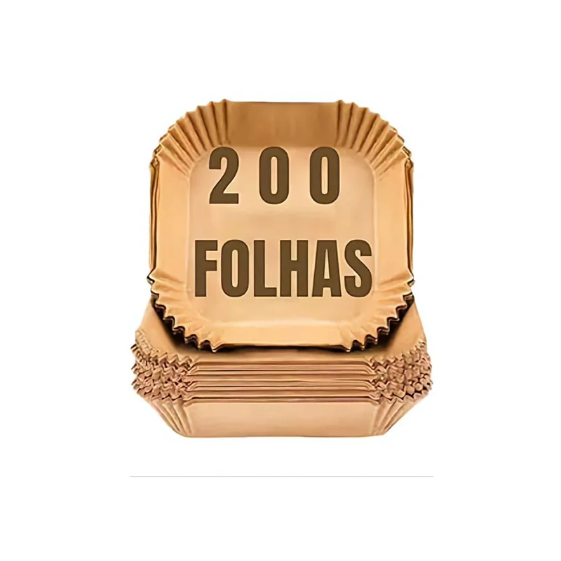 Kit 200 Formas de Papel Descartável Folhas Descartáveis Quadrada Antiaderente Premium Protetor à Prova De Gordura Para Fritadeira Sem Óleo Tamanho Universal para Fritadeiras Air Fryer 16cm
