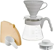 Kit Cafeteira Hario V60 /02 Original Coador Cinza + Jarra Vidro 700ml + Filtro de Papel