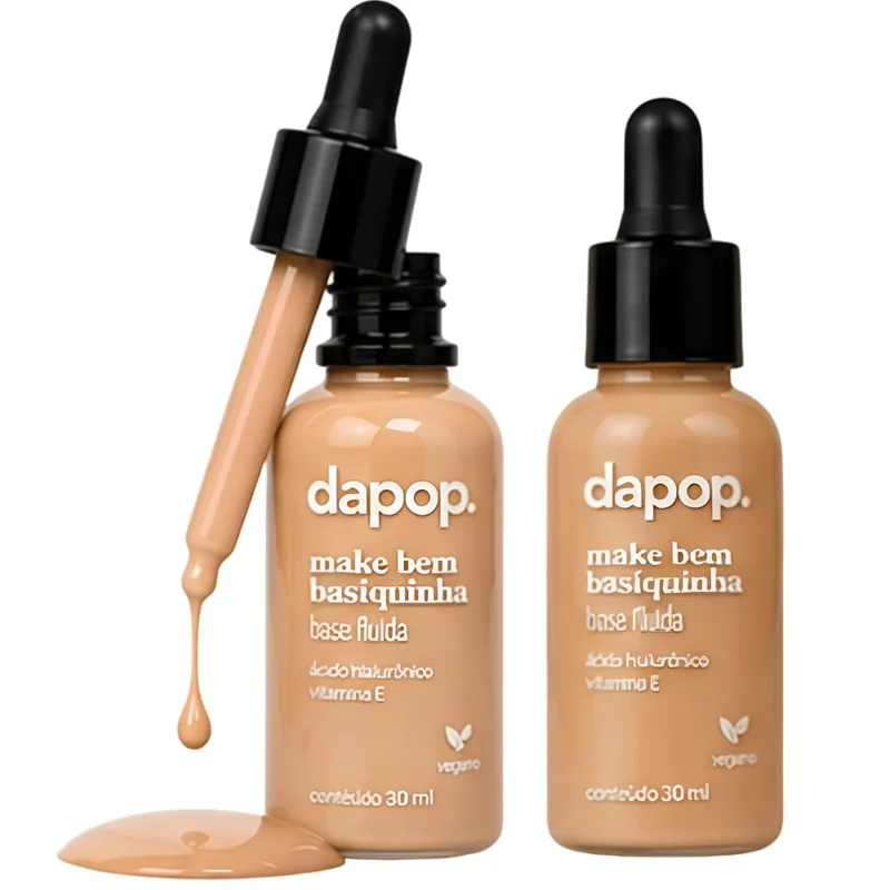 Base Fluida Bem Basiquinha, Base Facial Líquida Vegana, 30ml, 02 | Ácido Hialurônico, Vitamina E, Maquiagem