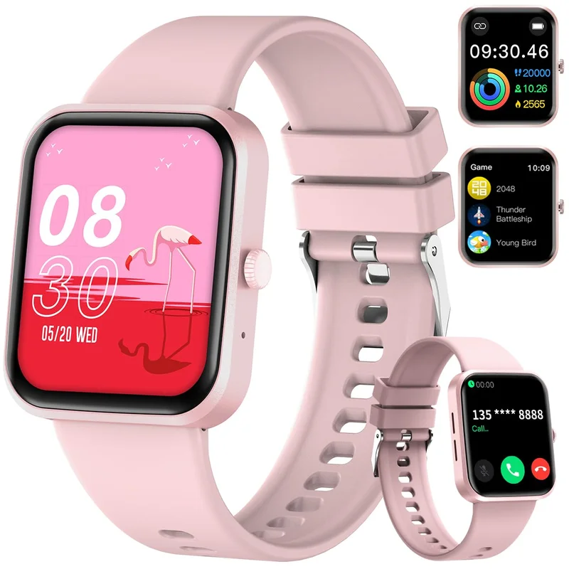PEJE Smartwatch HXW06,Tela TFT HD de 1,83",Relogio smartwatch com Ecrã tátil e Ai,Feminino e Masculino,123 Esportes,IP68 à rova d'água, Chamada Bluetooth, Compatível com Android iOS(Rosa)