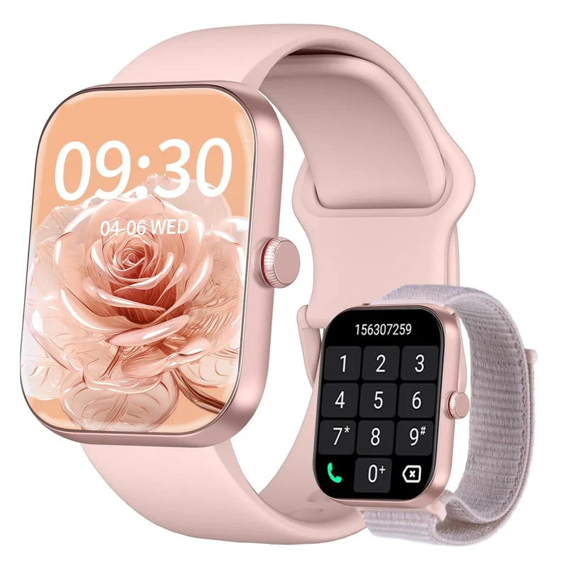 Smartwatch Feminino, Tela HD de 1,91" Relógio Fitness com Alexa, 100 Esportes, Frequência Cardíaca e Monitoramento do Sono, IP68 à rova d'água, Compatível com Android iOS, 2 Pulseiras (Rosa)