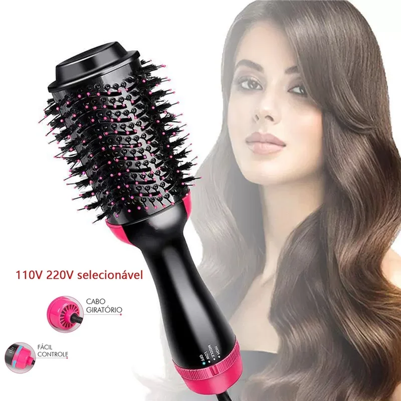 Escova 110V/220V para Cabelo Secador e Chapinha 2 em 1 - Alisa e Enrola em 5 Minutos