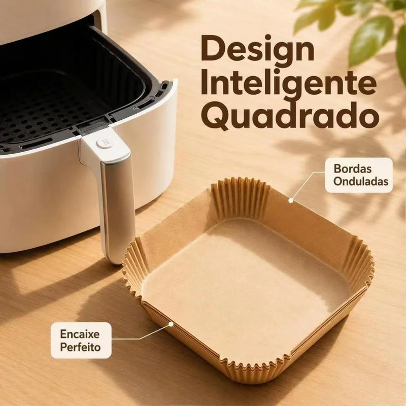 Kit 100 forma de airfryer descartavel antiaderente de papel cozinha quadrado fritadeira cozimento