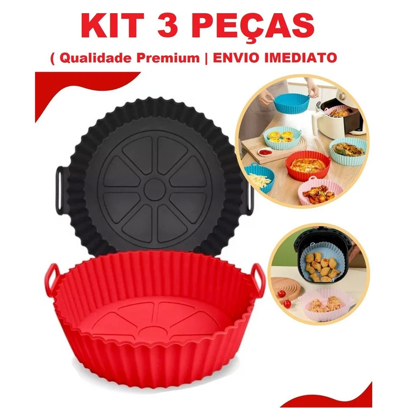 KIT 1 a 3 Forma De Silicone Para Air Fryer Forno Fritadeira Assadeira Reutilizável Antiaderente