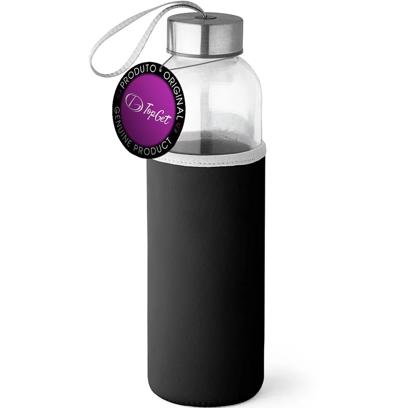 Garrafa Squeeze de Vidro 520ml com Capa Protetora em Neoprene Soft TopGet (Preto)