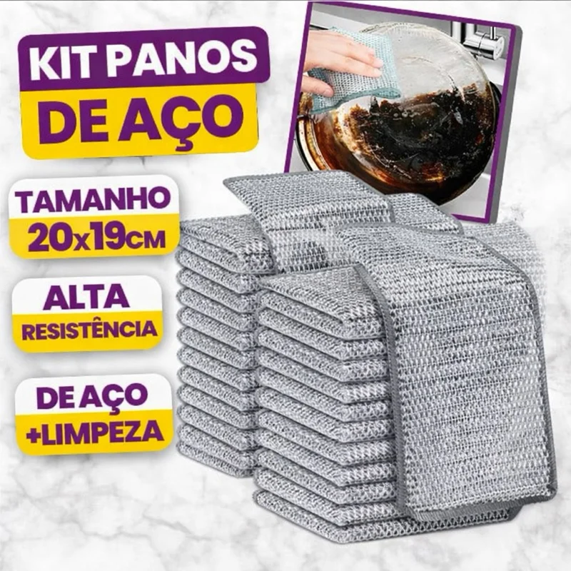 Kit 3/5/10/20 Panos de Limpeza Aço Inoxidável Esponja Arear Panela Fogão Tira Gordura Reutilizável