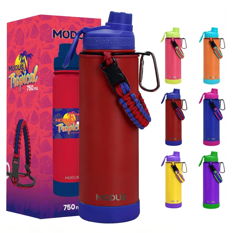 Garrafa Térmica 750ml - Parede Dupla de Isolamento 24horas Gelado, Base Emborrachada Anti Derrapante, Anti Vazamento, BPA Free (Vermelho)