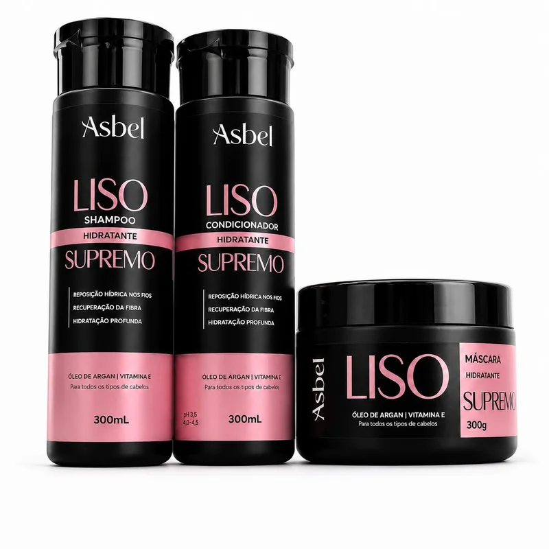 Asbel Kit Liso Supremo - Shampoo Condicionador Mascára 300g