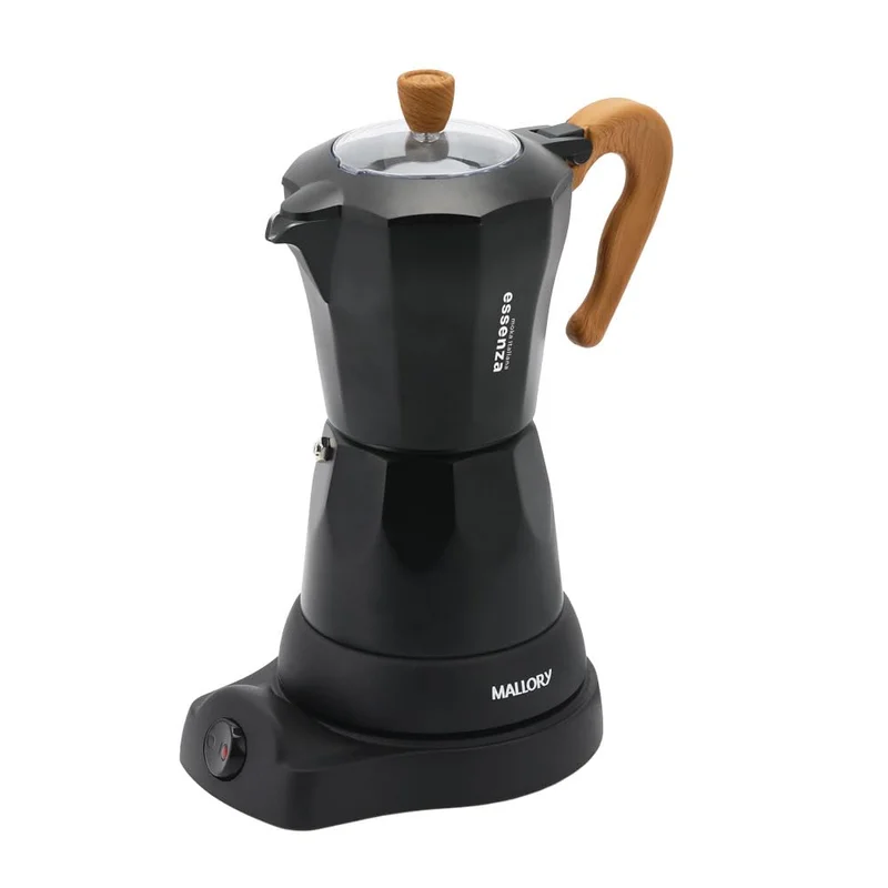 Cafeteira Elétrica Italiana Mallory Essenza 6 Xícaras 280ml – Preparo em 6 minutos- Alça em Bambu Toque Frio e Tampa de Vidro 127V