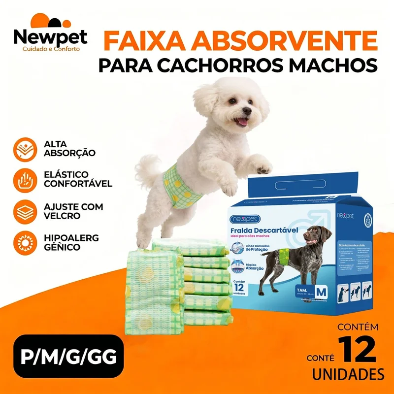 Newpet Fralda Higiênica Descartável Pet para Cachorro Macho Dog's Care P M G GG - Vários Tamanhos