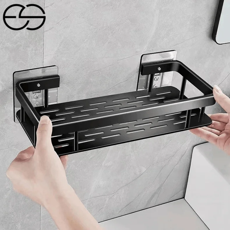 1/2/3 Suporte De Shampoo Preto Organizador Alta qualidade Prateleira De Banheiro Sem Furo Premium-Space Alumínio ES