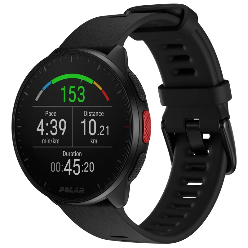 Polar Pacer Preto - Relógio com GPS avançado, Processador rápido, Ultraleve, Tela brilhante, Botões aderentes, Programas de treino e recuperação, Monitor de FC, Controles de música
