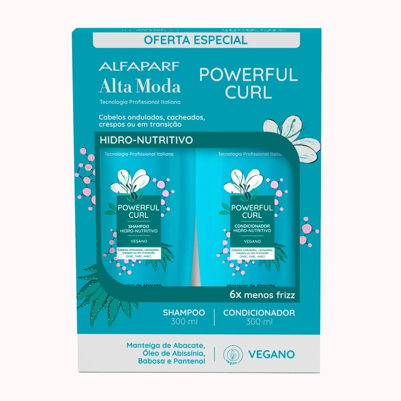 Alfaparf Alta Moda Kit Powerful Curl Shampo e Condicionador - Cabelos cacheados, crespos e ondulados 300ml