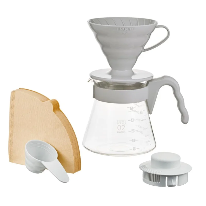 Kit Cafeteira Hario V60 /02 Original Coador Cinza + Jarra Vidro 700ml + Filtro de Papel