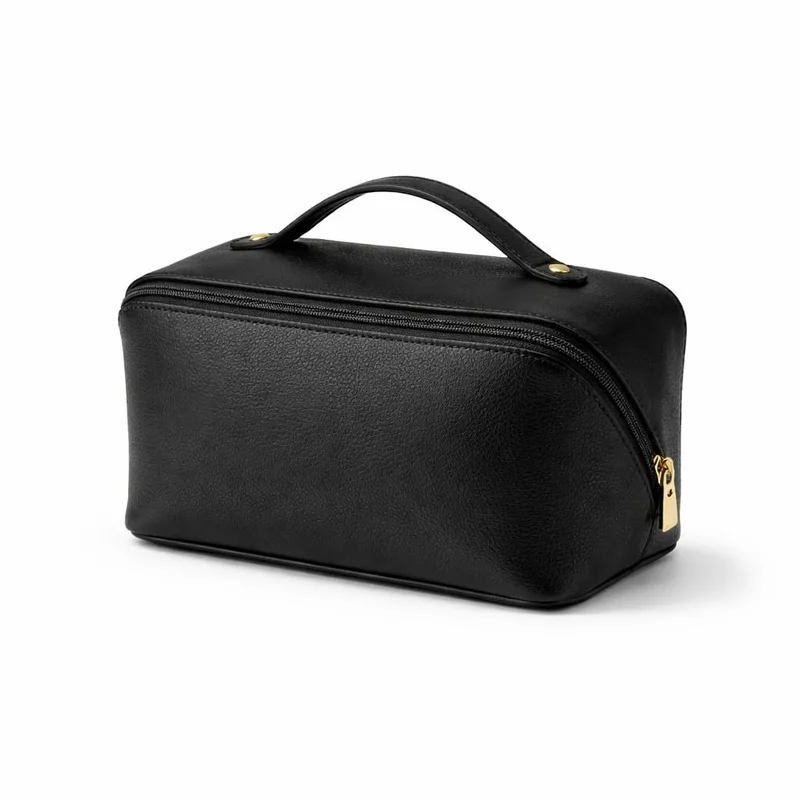 Necessaire Feminina Porta Maquiagem Compacta Elegante com Alça e Zíper Organizadora Premium (Preta)