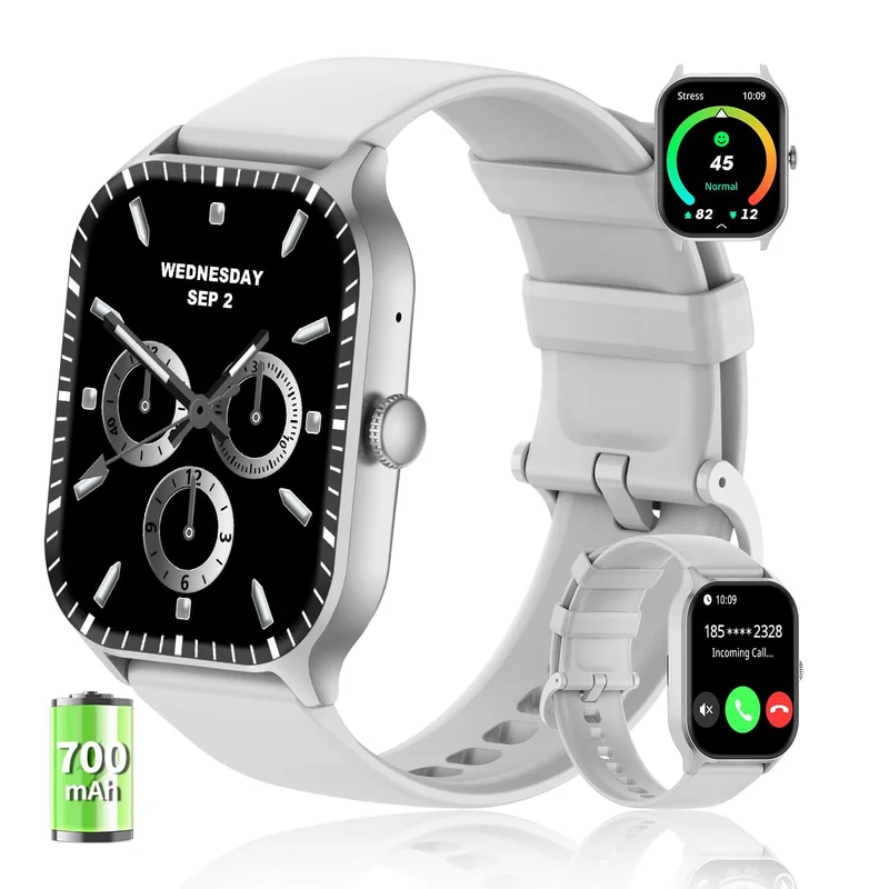 PEJE Smartwatch ZW16,Tela TFT HD de 2,01",Relogio smartwatch com Ecrã tátil e Ai,Bateria de 700 mAh,123 Esportes,1ATM à rova d'água, Chamada Bluetooth, Compatível com Android iOS (Prata)