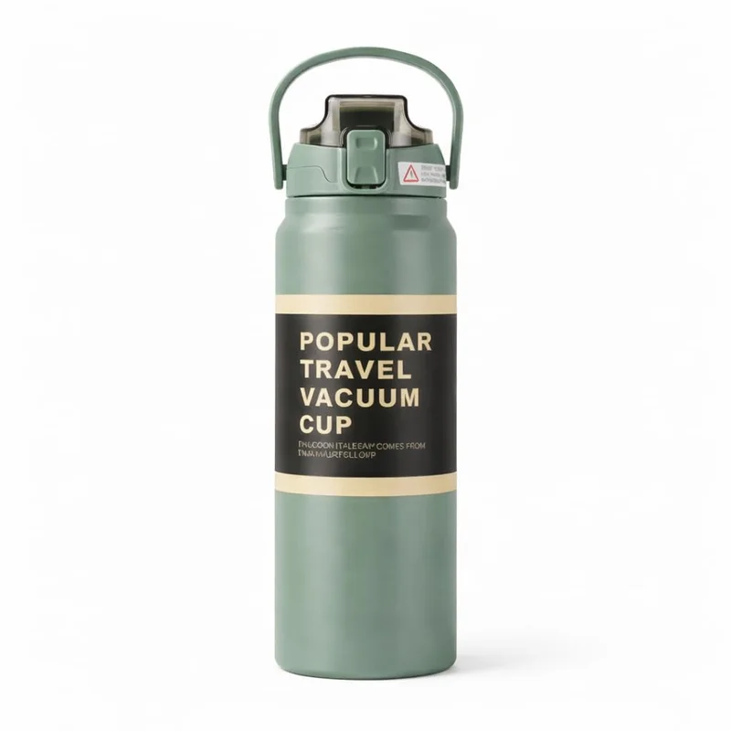 Garrafa Térmica em Aço Inox Grande com Canudo Alça e Trava Parede Dupla 900ML (Verde)