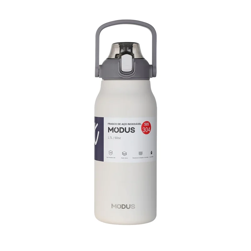 MODUS Garrafa Térmica De Grande Capacidade Inox Com Canudo 1700ML (Branco)