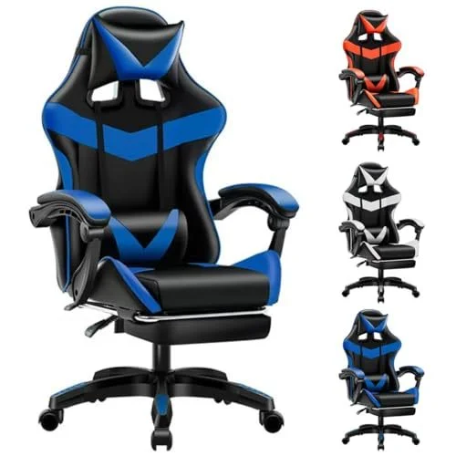 Cadeira Escritório/Gamer Ergonômica Reclinável Giratória Com Massagem Apoio Pés Suporte Lombar Tecido De Couro